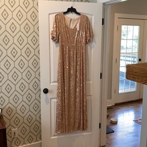 Women’s maxi dress, rose gold sequins, XL, new w/ tags, never worn